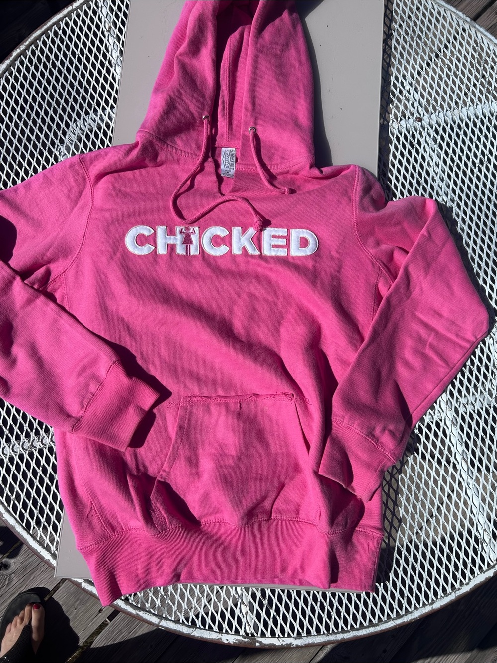 CHICKED bold Pink Pullover Hoodie with Logo- comfy, rough cut, Awesome. NEW